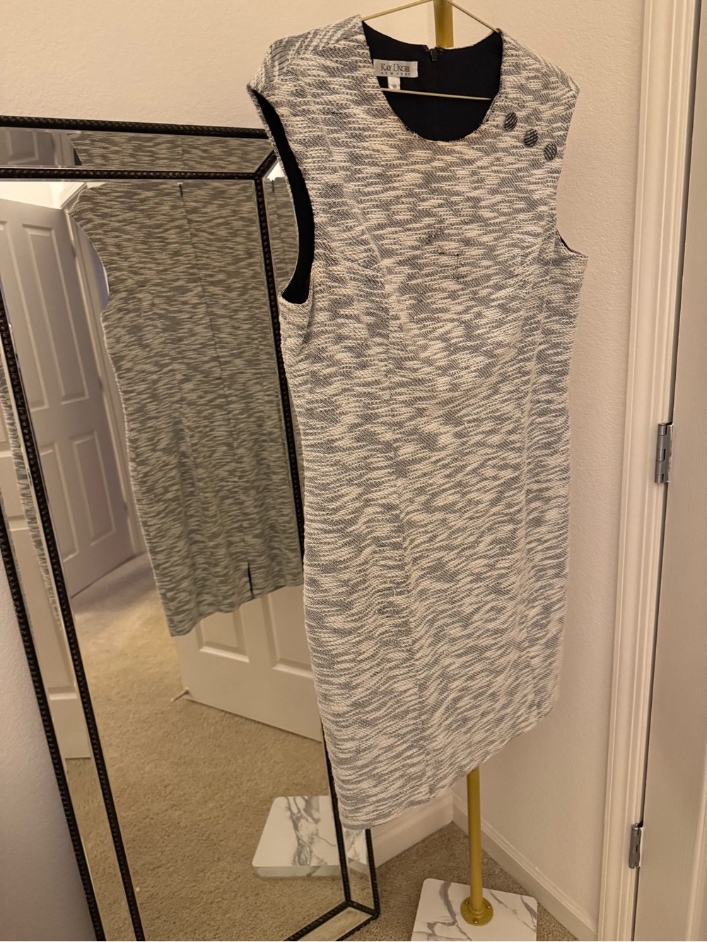 Kay Unger Gray Ivory Textured Sheath Dress